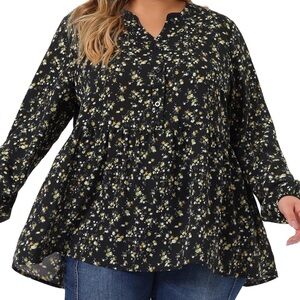 Agnes Orinda blouse black floral NWT size 1X